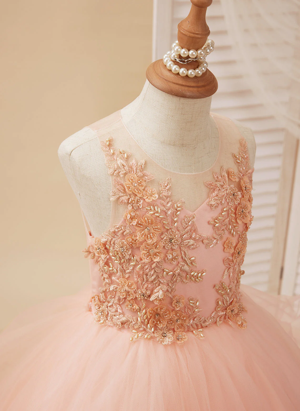 Ball-Gown/Princess Tulle Sweep Train Pink Flower Girl Dress - Image 4