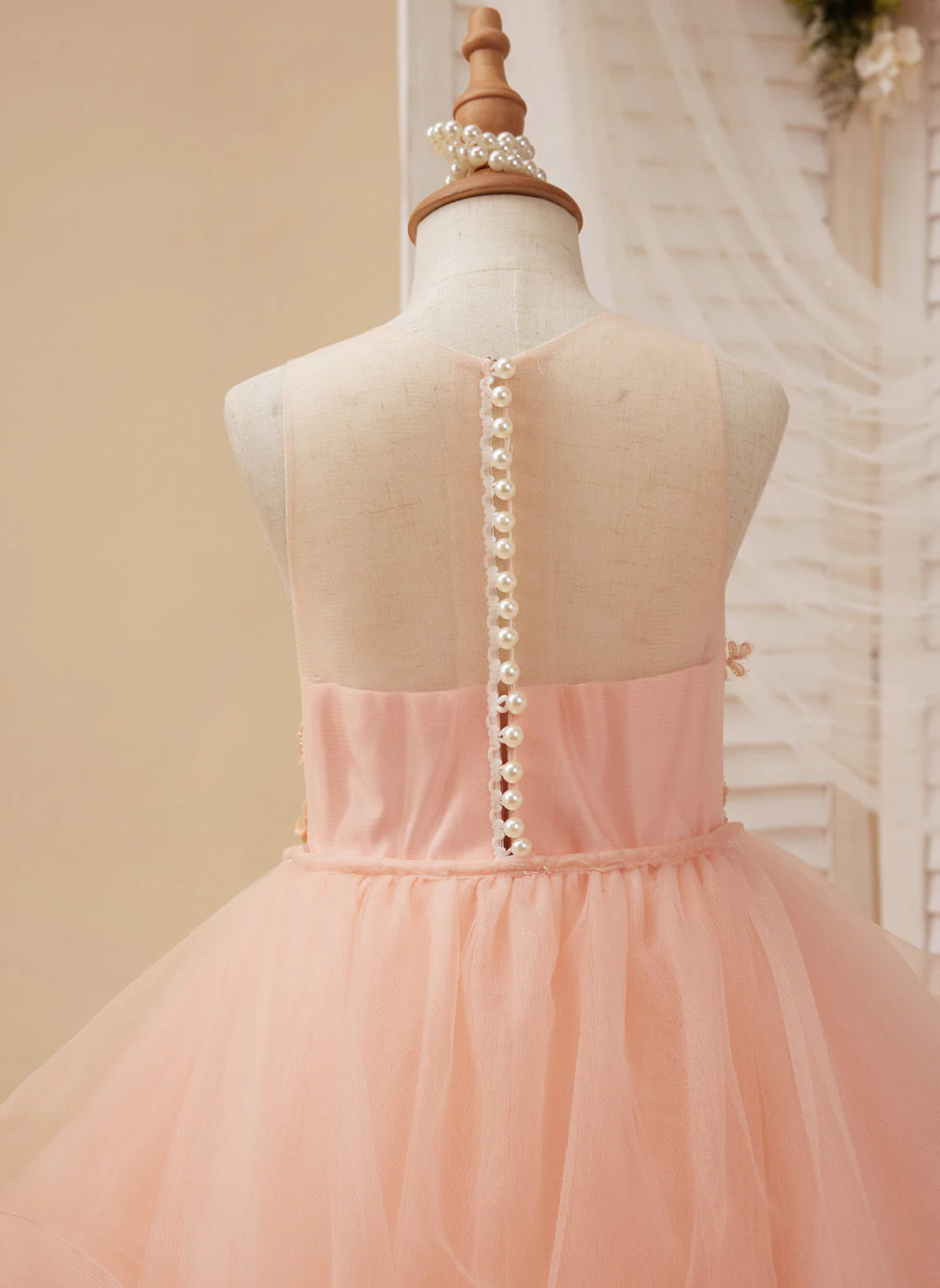 Ball-Gown/Princess Tulle Sweep Train Pink Flower Girl Dress - Image 5
