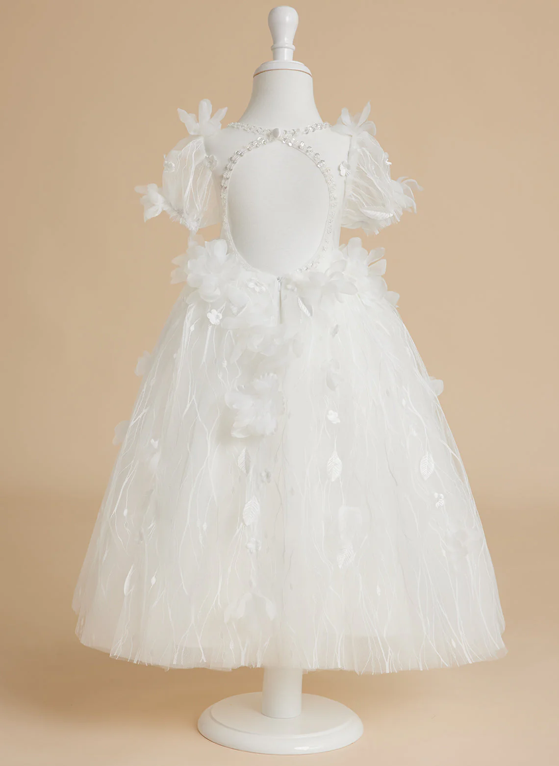 Ball-Gown/Princess Tulle Tea-length White Baby Girl Dress - Image 3