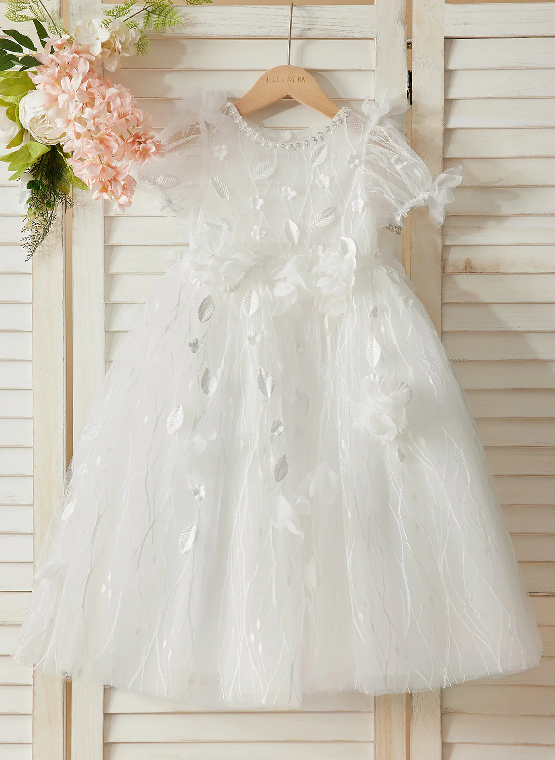 Ball-Gown/Princess Tulle Tea-length White Baby Girl Dress - Image 5