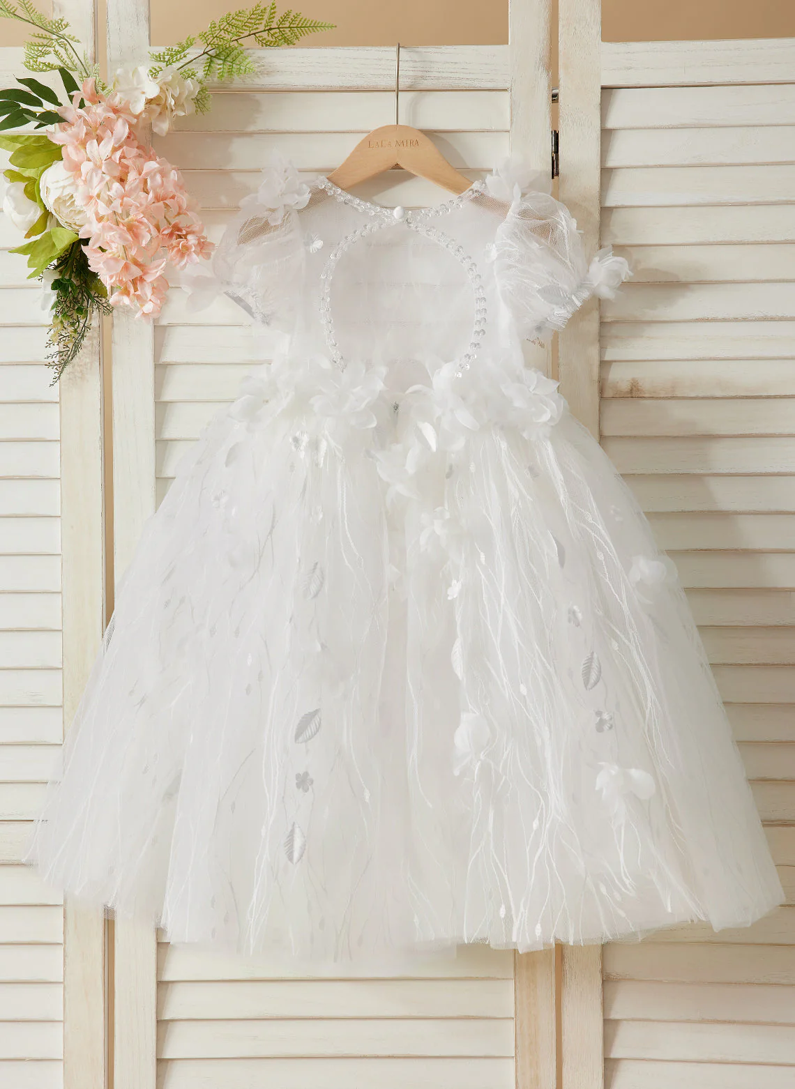 Ball-Gown/Princess Tulle Tea-length White Baby Girl Dress - Image 6