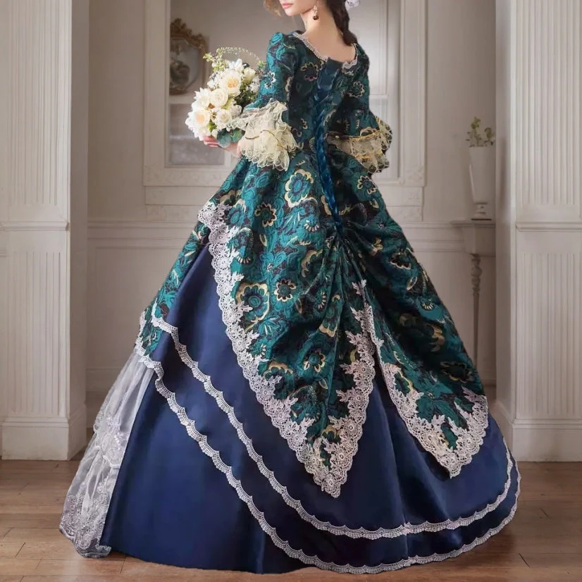 Ball Gown Round Neck Half Sleeves Floor-Length Rococo Victorian Party Costume Masquerade Prom Quinceanera Dress - Image 2
