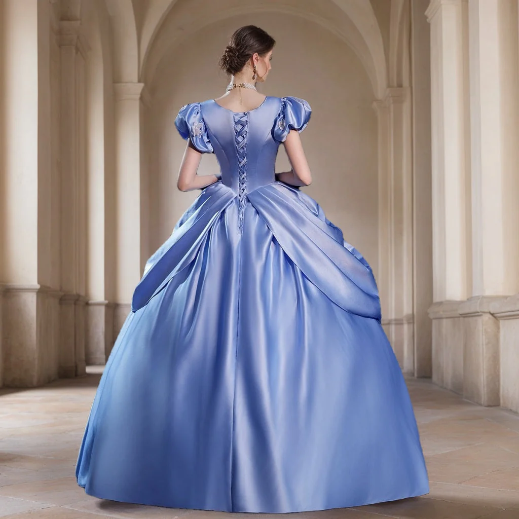 Ball Gown Round Neck Short Sleeves Floor-Length Rococo Victorian Party Cosplay Costume Masquerade Prom Quinceanera Dress - Image 2