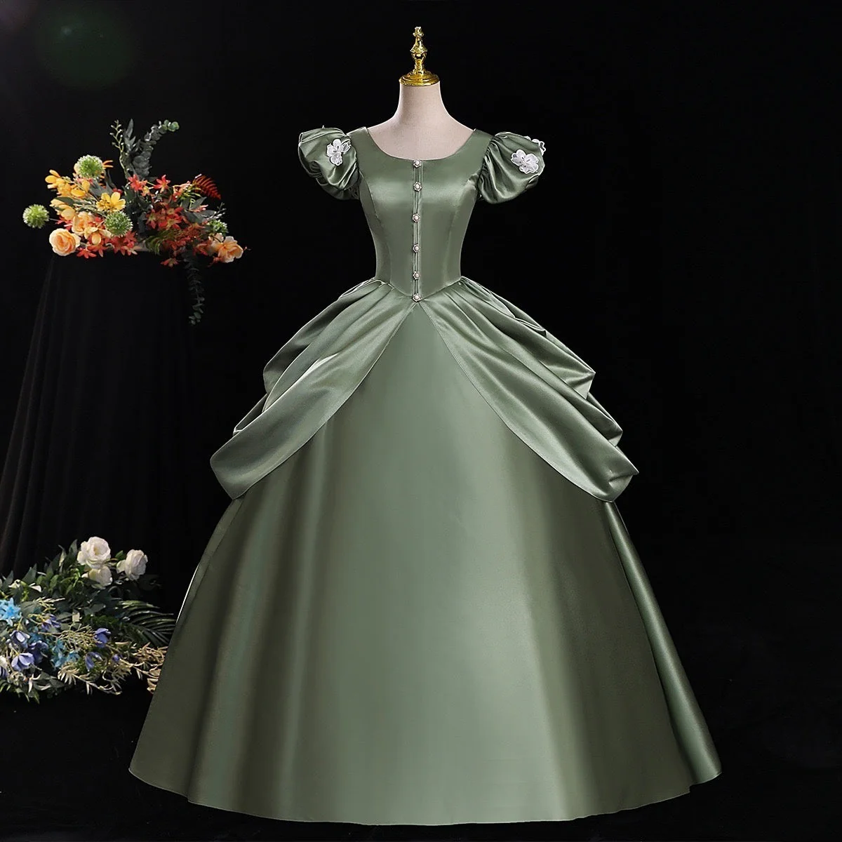 Ball Gown Round Neck Short Sleeves Floor-Length Rococo Victorian Party Cosplay Costume Masquerade Prom Quinceanera Dress - Image 3