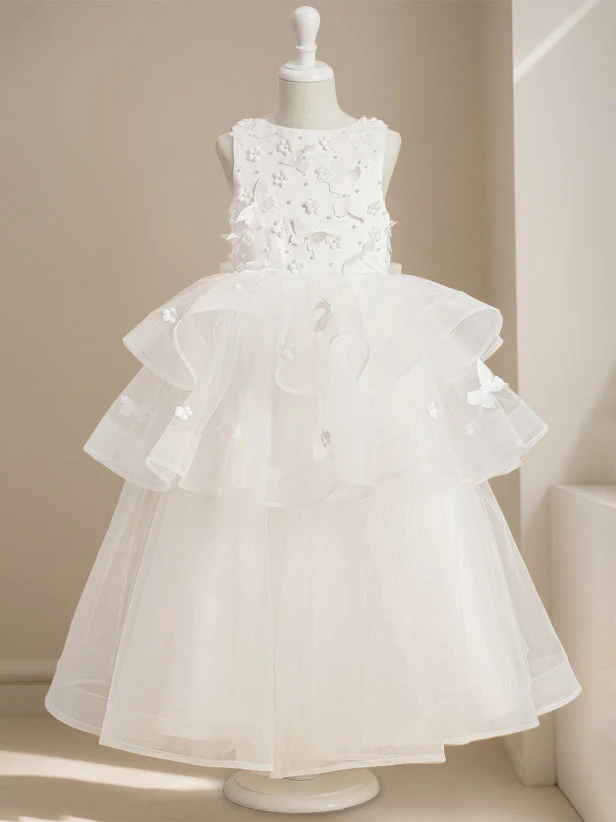 Ball-Gown Round Neck Sleeveless Ankle-Length Flower Girl Dress with Lace - Image 3