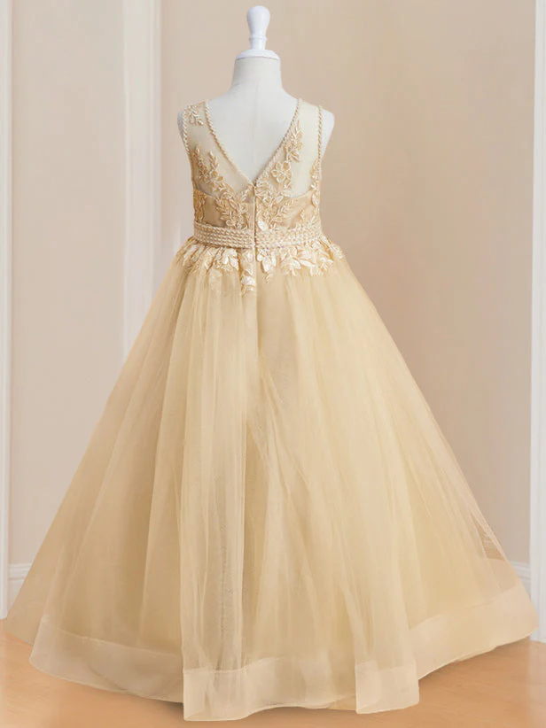 Ball-Gown Round Neck Sleeveless Floor-Length Flower Girl Dress with Appliques - Image 5