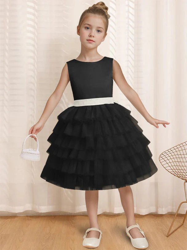 Ball-Gown Round Neck Sleeveless Knee-Length Flower Girl Dress with Ruffles & Bowknot - Image 16