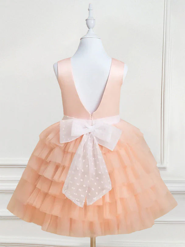 Ball-Gown Round Neck Sleeveless Knee-Length Flower Girl Dress with Ruffles & Bowknot - Image 2