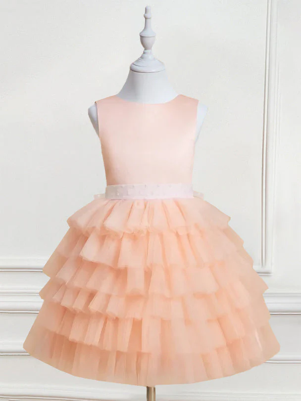 Ball-Gown Round Neck Sleeveless Knee-Length Flower Girl Dress with Ruffles & Bowknot - Image 3