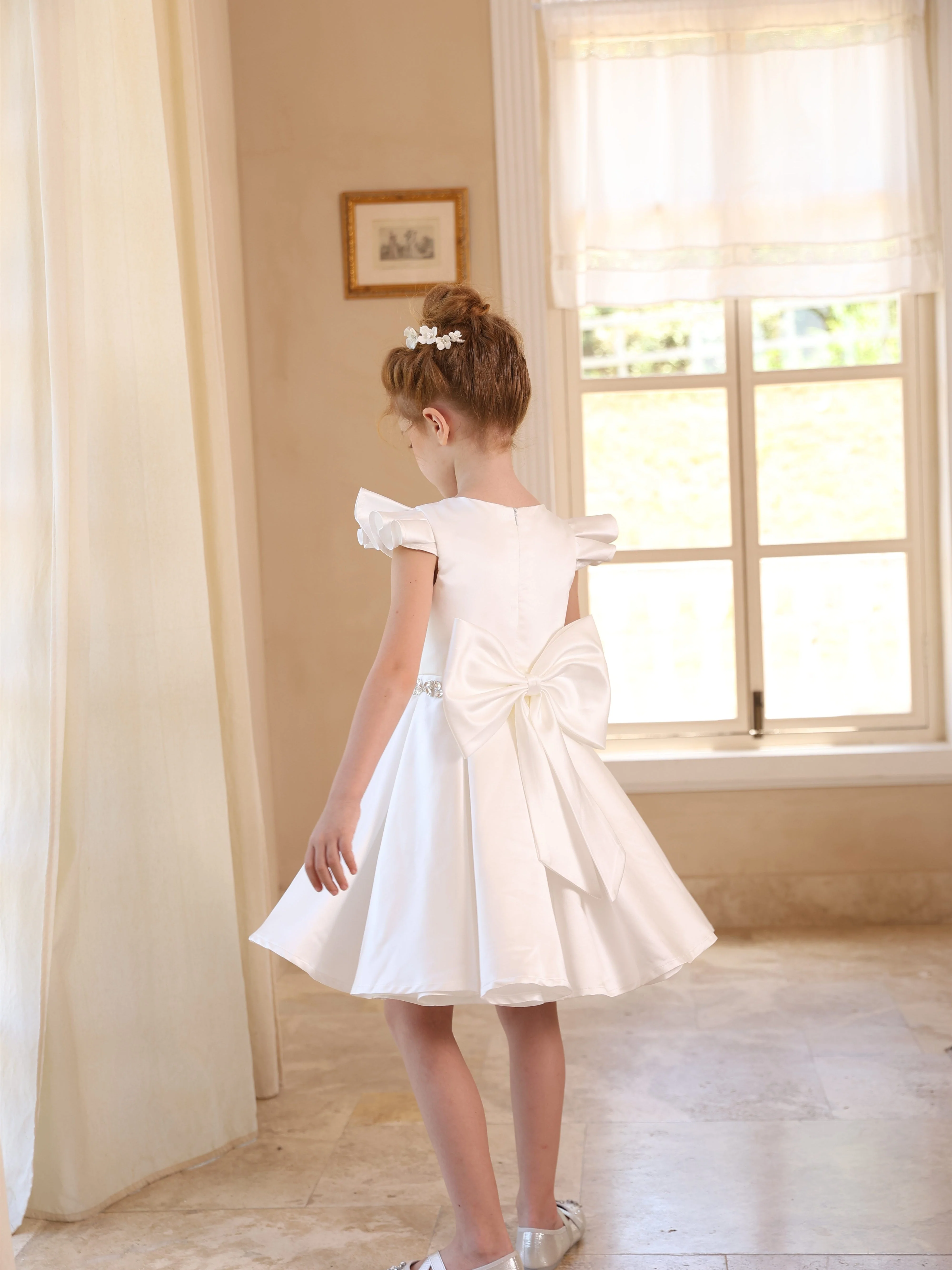 Ball-Gown Satin Scoop Sleeveless Knee-Length Ruched Flower Girl Dresses - Image 6