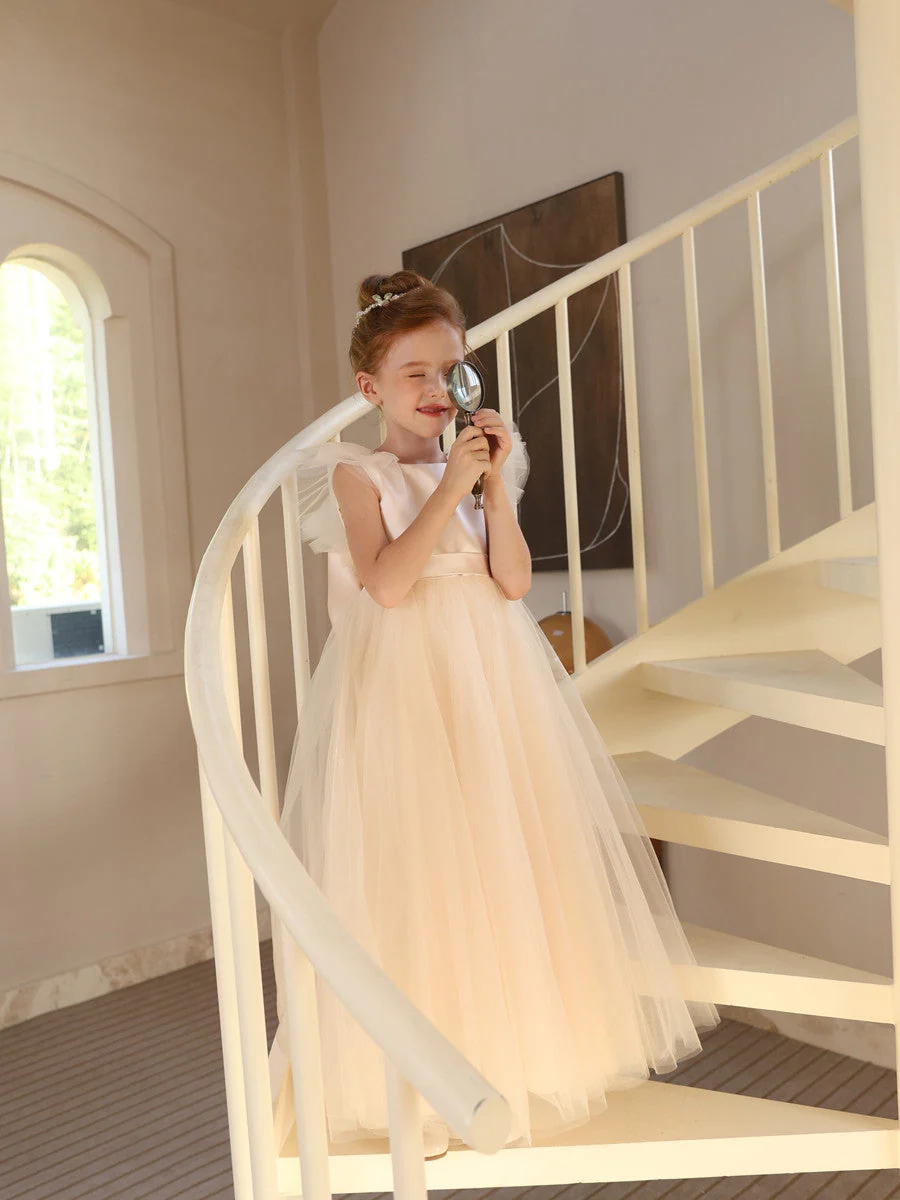 Ball-Gown Satin Tulle Scoop Sleeveless Floor-Length  Flower Girl Dresses - Image 4