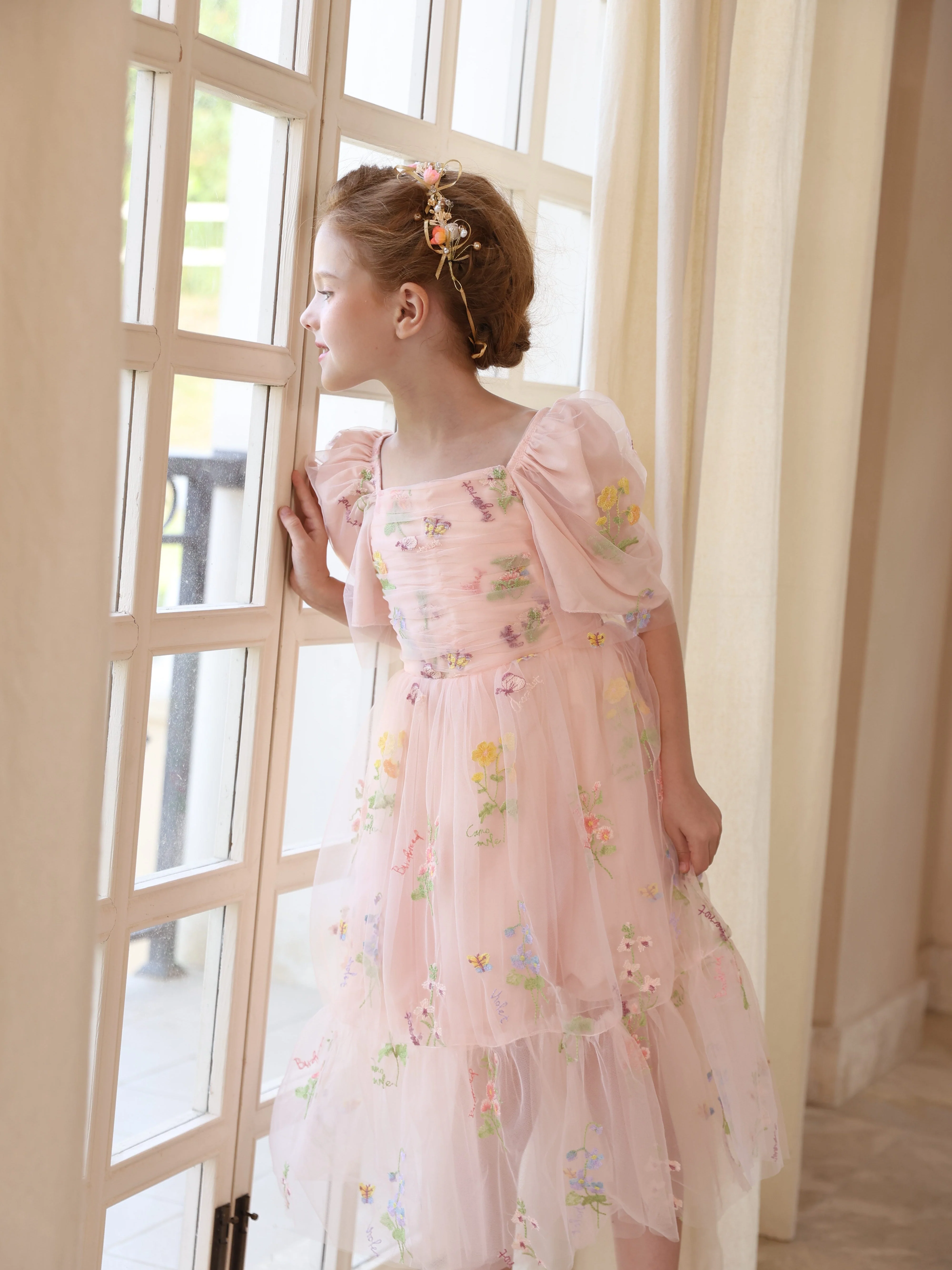 Ball-Gown Satin Tulle Scoop Sleeveless Floor-Length Flower Girl Dresses With Flower - Image 4