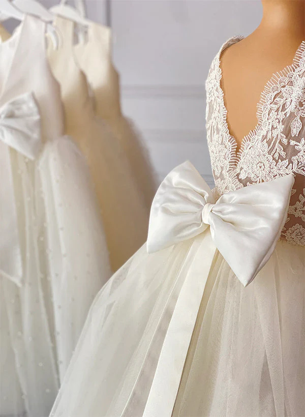Ball Gown Scoop Flower Girl Dresses With Bowknot - Image 3