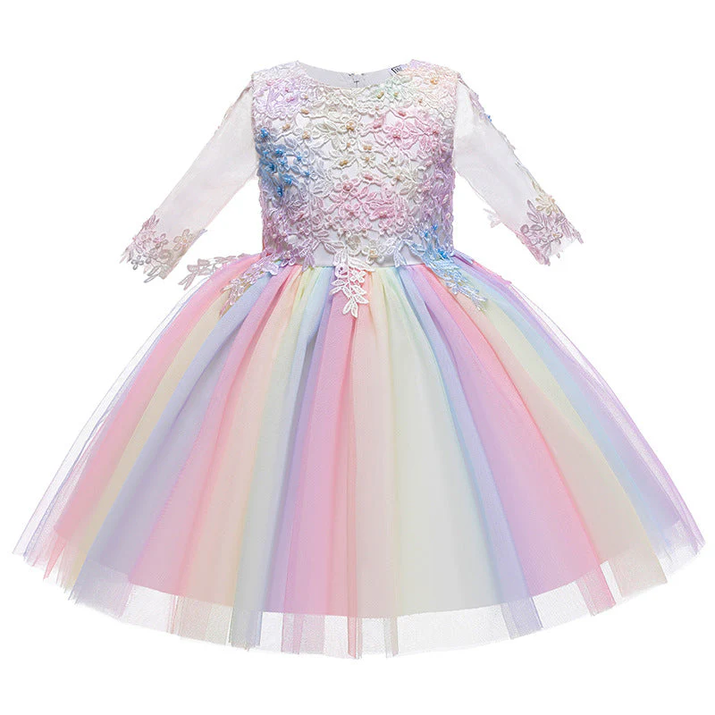 Ball Gown Scoop Neck Half Sleeves Tulle Flower Girl Dress with Appliques & Bow - Image 3