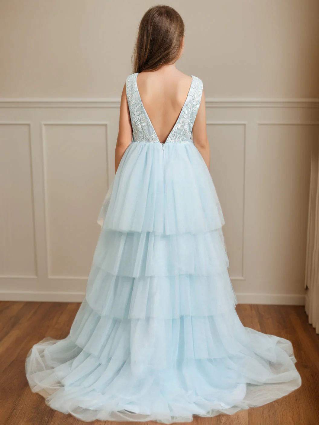 Ball-Gown Scoop Neck Sleeveless Asymmetrical Flower Girl Dress with Bowknot - Image 2
