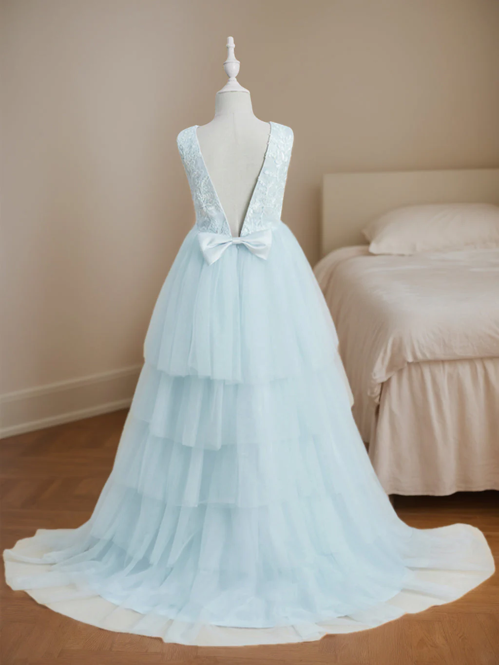 Ball-Gown Scoop Neck Sleeveless Asymmetrical Flower Girl Dress with Bowknot - Image 4
