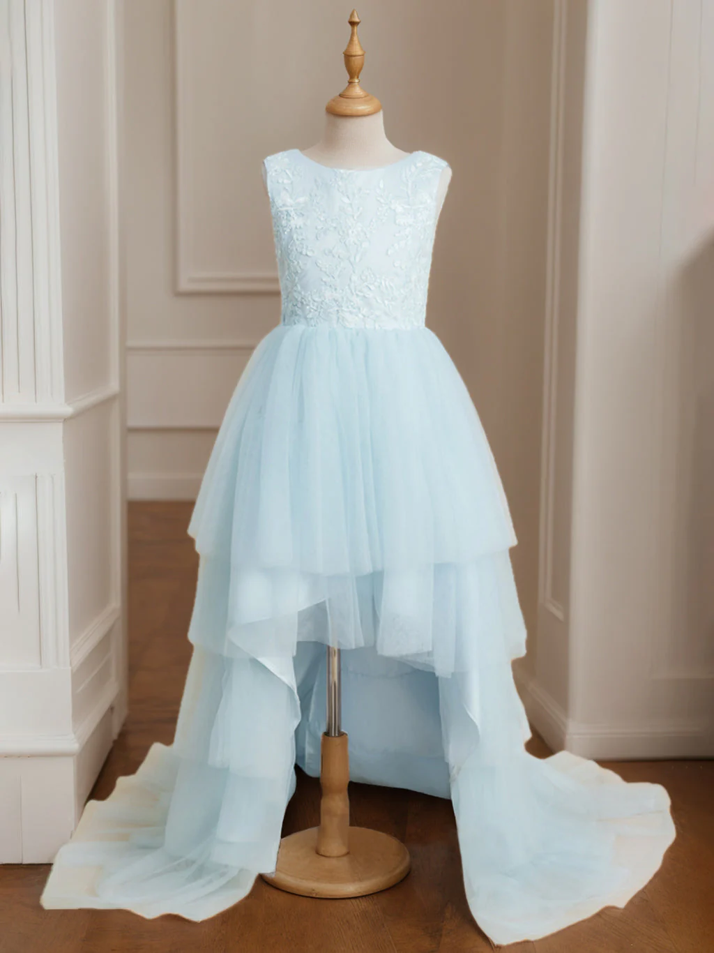 Ball-Gown Scoop Neck Sleeveless Asymmetrical Sweep Train Flower Girl Dress with Lace - Image 3