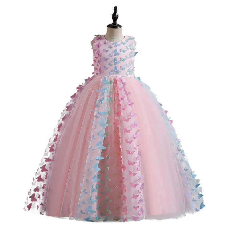 Ball Gown Scoop Neck Sleeveless Floor-Length Flower Girl Dress with 3D Butterfly - Image 7