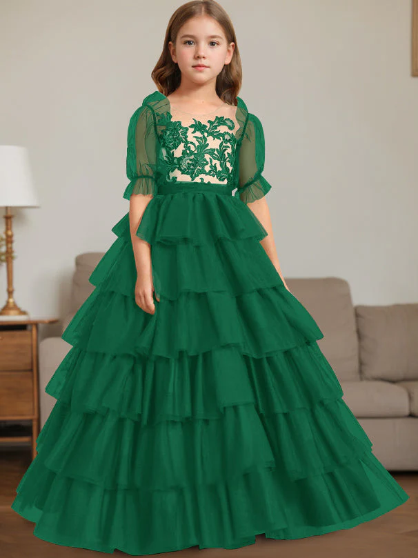 Ball-Gown Scoop Neck Sleeveless Floor-Length Flower Girl Dress with Lace - Image 14