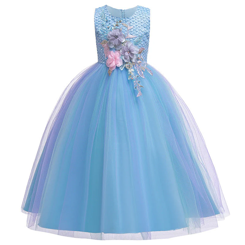Ball Gown Scoop Neck Sleeveless Gradient Tulle Flower Girl Dress with Appliques & Embroidery - Image 5