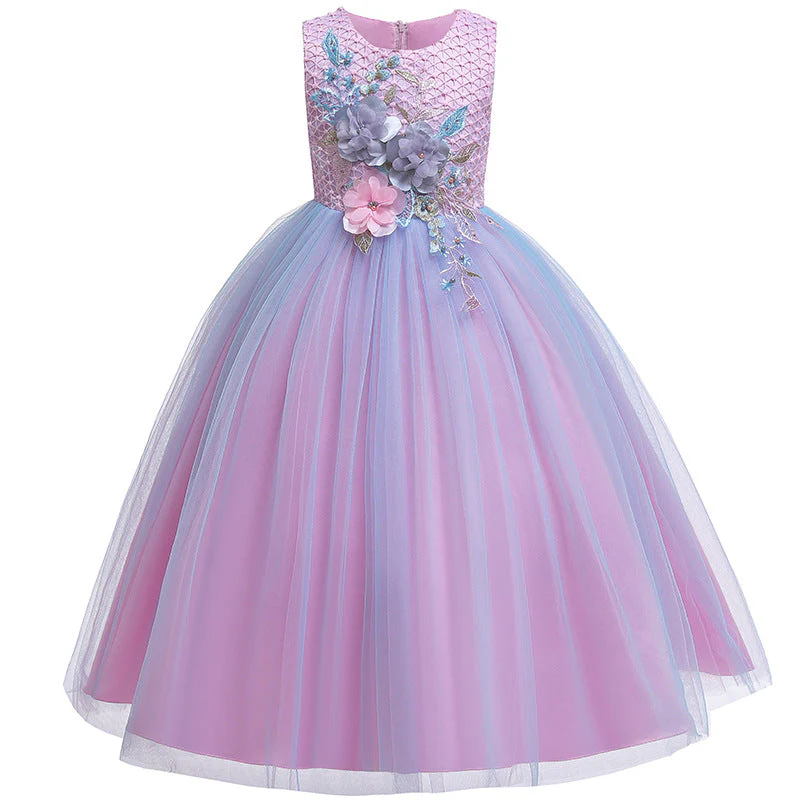 Ball Gown Scoop Neck Sleeveless Gradient Tulle Flower Girl Dress with Appliques & Embroidery - Image 6