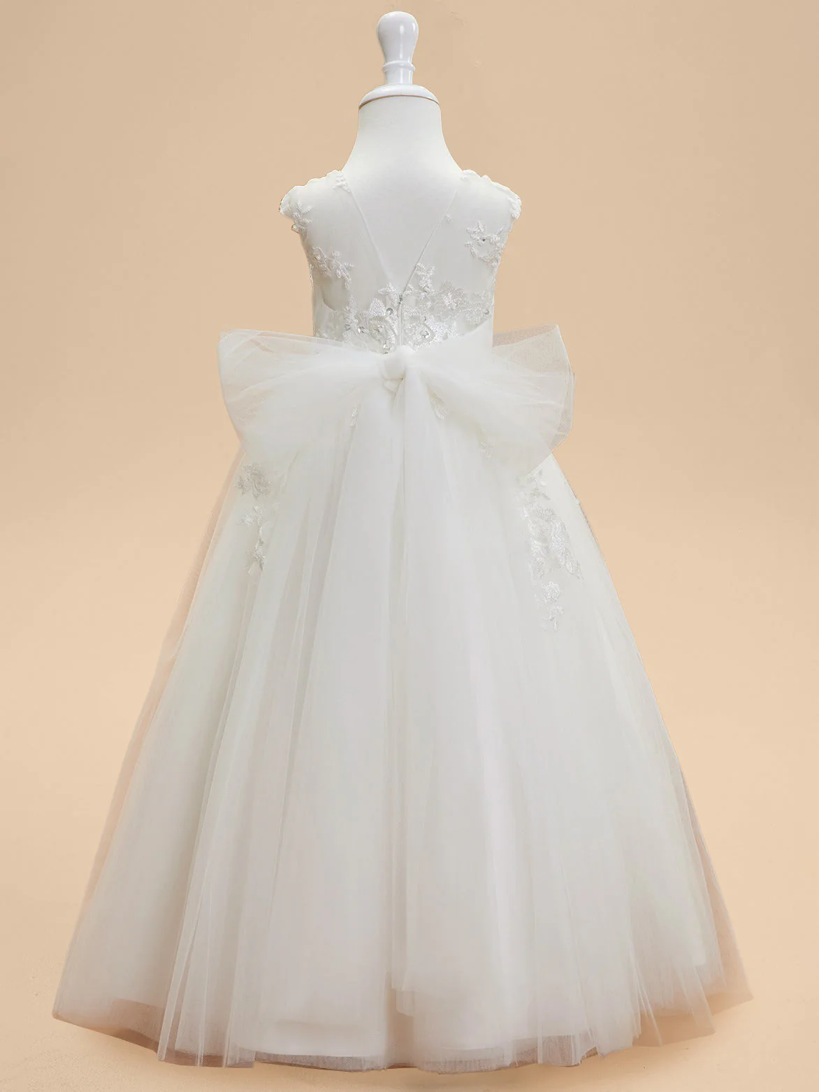 Ball Gown Scoop Neck Sleeveless Knee-Length Flower Girl Dress with Lace Appliques & Bowknot - Image 5