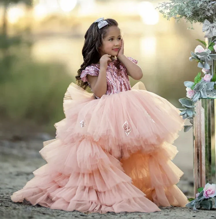 Ball Gown Sequins Flower Girl Dresses with Ruffles & Bowknot - Image 4