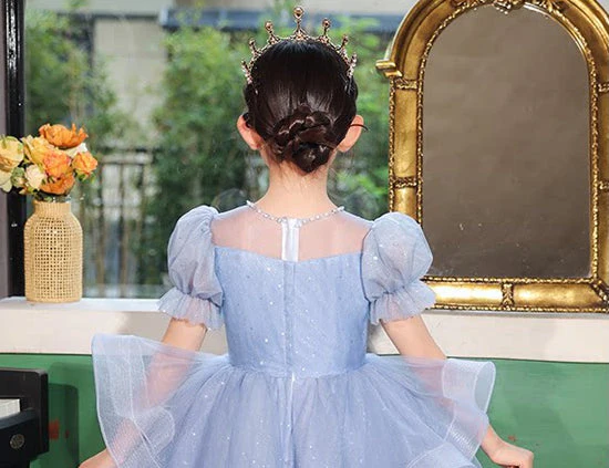 Ball Gown Short Sleeves Flower Girl Party Dresses with Rhinestone Appliques - Image 2