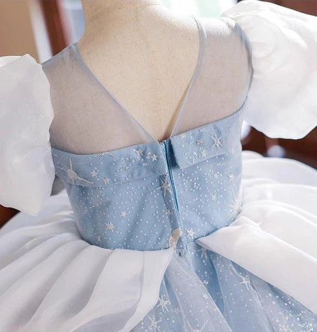 Ball Gown Short Sleeves Round Neck Flower Girl Party Dress with Rhinestone - Image 2