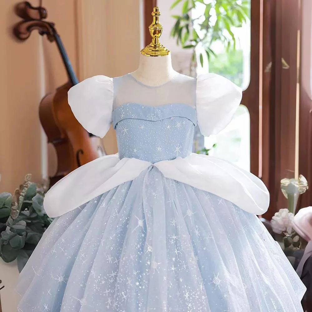 Ball Gown Short Sleeves Round Neck Flower Girl Party Dress with Rhinestone - Image 4