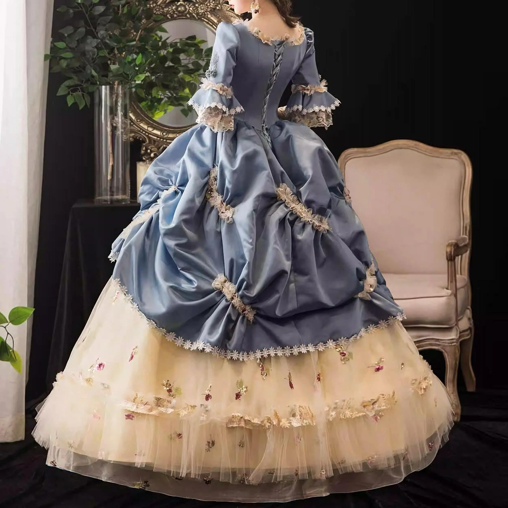 Ball Gown Square Neck Half Sleeves Floor-Length Rococo Victorian Dress Party Costume Prom Dress - Image 2