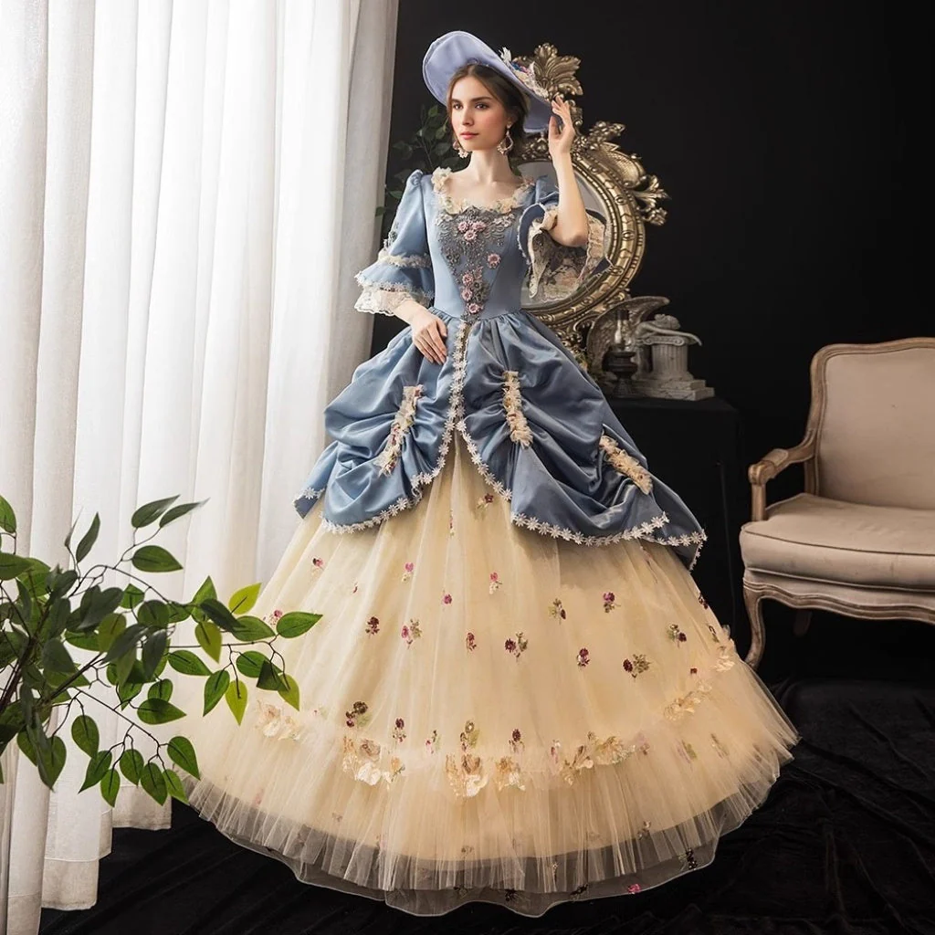 Ball Gown Square Neck Half Sleeves Floor-Length Rococo Victorian Dress Party Costume Prom Dress - Image 3