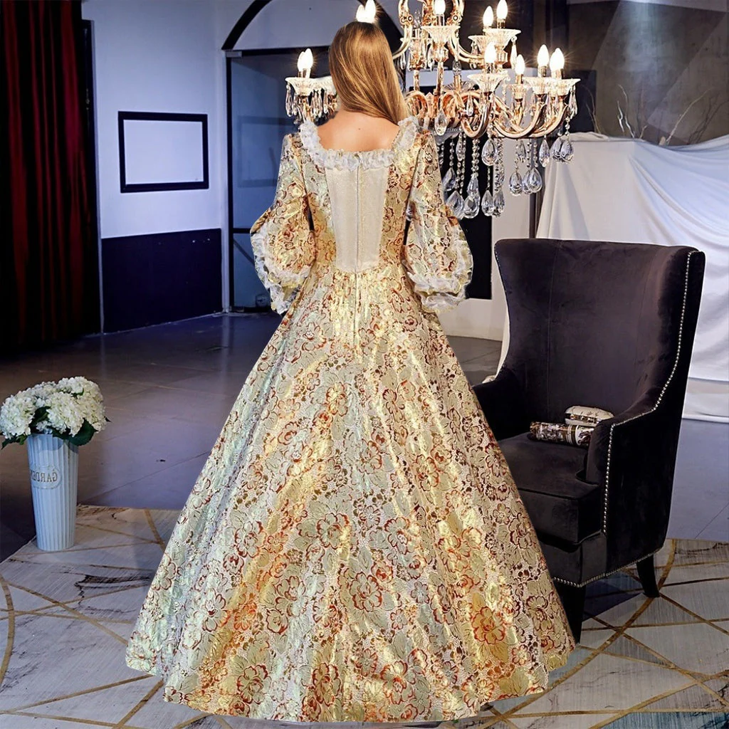Ball Gown Square Neck Half Sleeves Floor-Length Vintage Party Costume Masquerade Rococo Victorian Renaissance Lace Dress - Image 2
