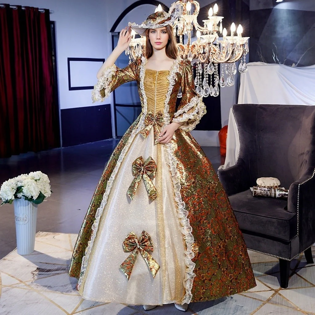 Ball Gown Square Neck Half Sleeves Floor-Length Vintage Party Costume Masquerade Rococo Victorian Renaissance Lace Dress - Image 3