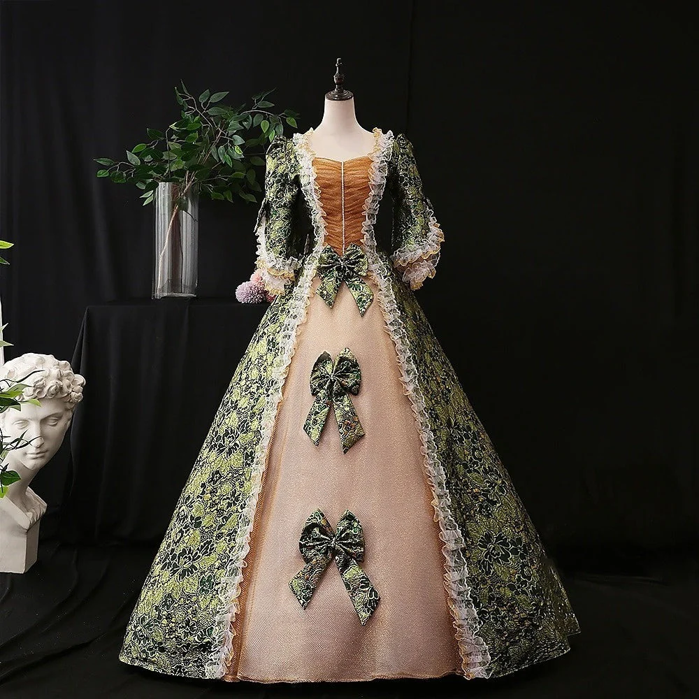 Ball Gown Square Neck Half Sleeves Floor-Length Vintage Party Costume Masquerade Rococo Victorian Renaissance Lace Dress - Image 4