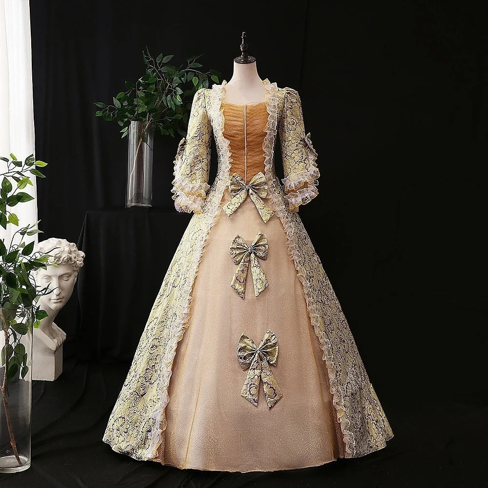 Ball Gown Square Neck Half Sleeves Floor-Length Vintage Party Costume Masquerade Rococo Victorian Renaissance Lace Dress - Image 5