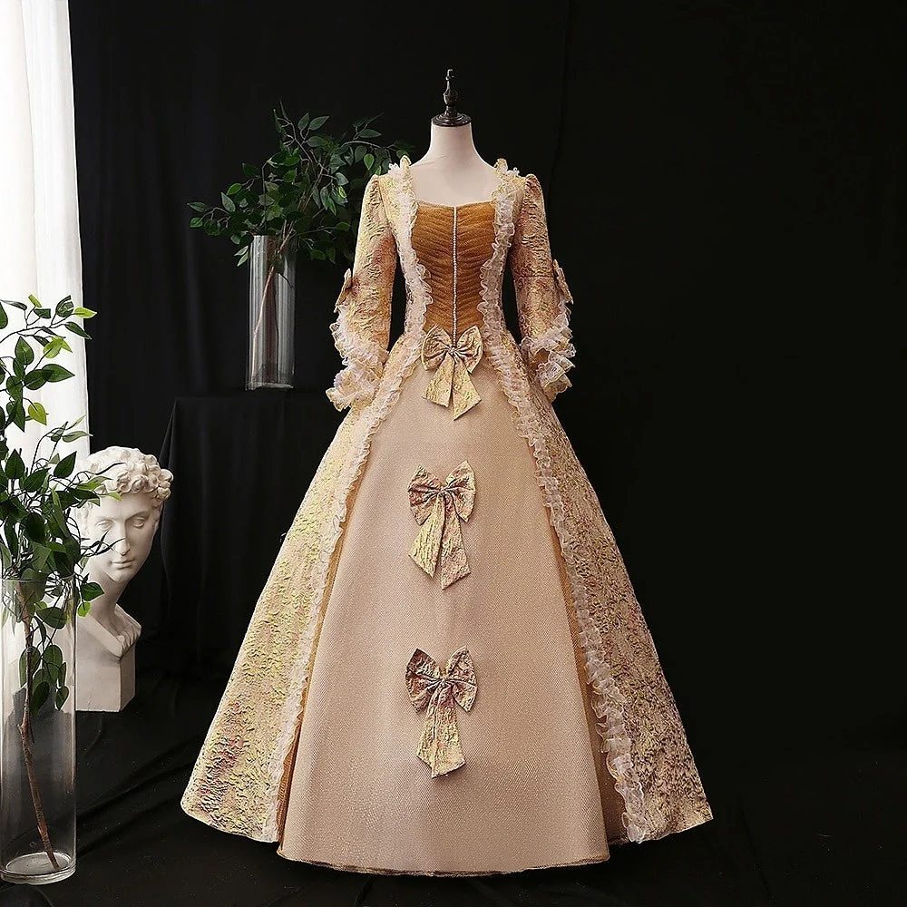 Ball Gown Square Neck Half Sleeves Floor-Length Vintage Party Costume Masquerade Rococo Victorian Renaissance Lace Dress - Image 7