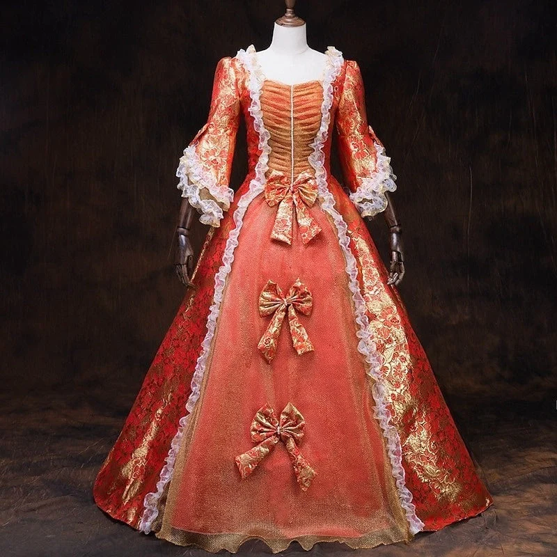 Ball Gown Square Neck Half Sleeves Floor-Length Vintage Party Costume Masquerade Rococo Victorian Renaissance Lace Dress - Image 8
