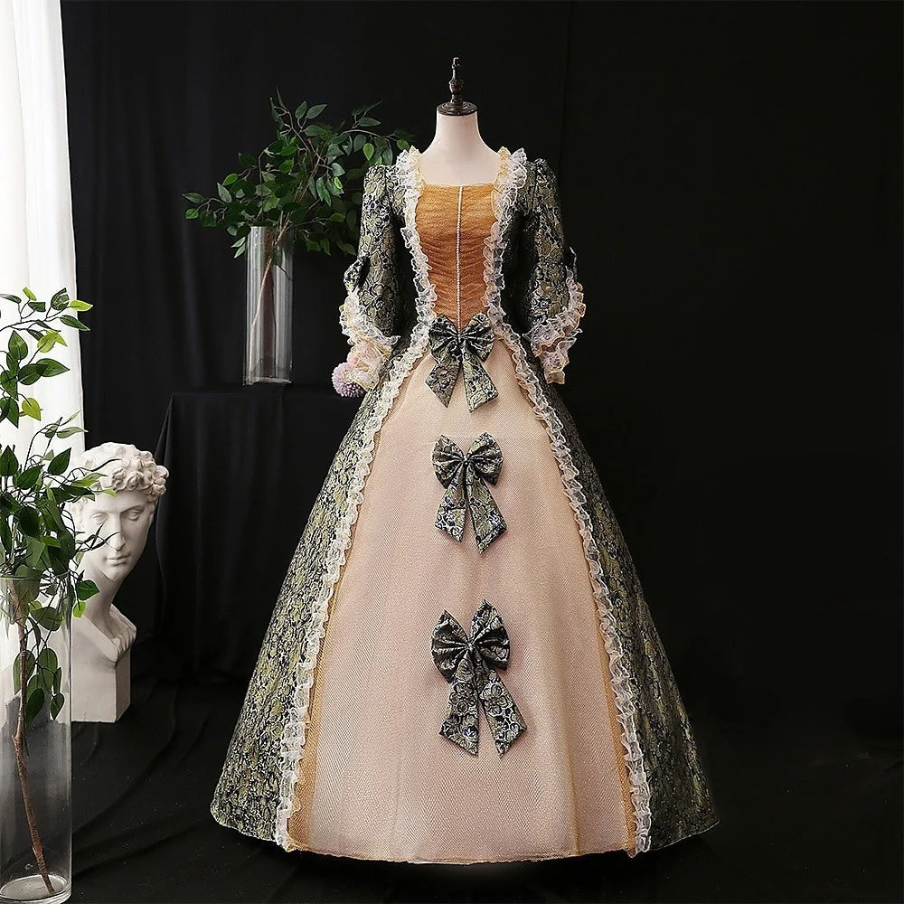 Ball Gown Square Neck Half Sleeves Floor-Length Vintage Party Costume Masquerade Rococo Victorian Renaissance Lace Dress - Image 9