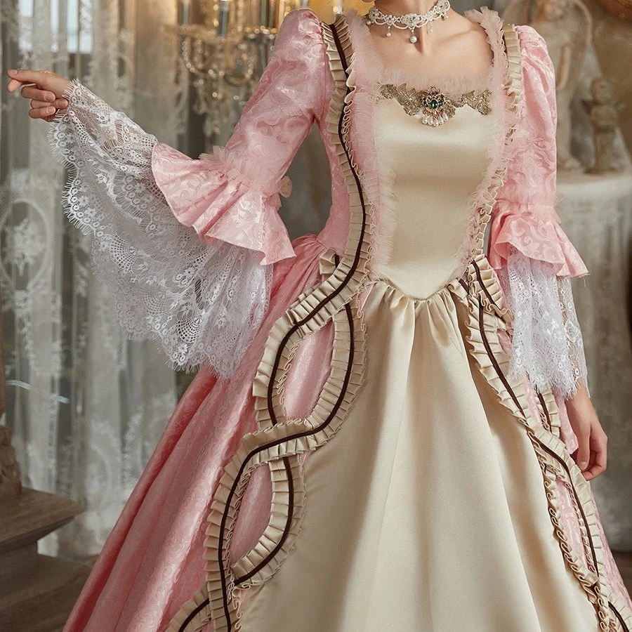 Ball Gown Square Neck Long Sleeves Floor-Length Lace Rococo Victorian Party Costume Princess Prom Dress - Image 3
