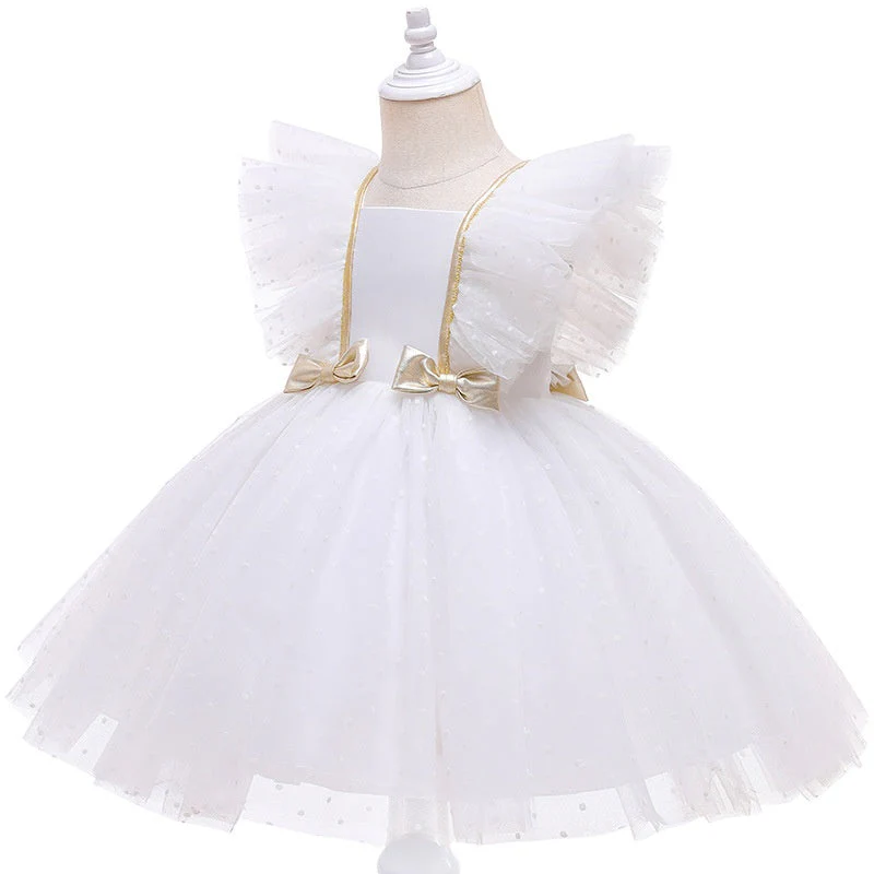 Ball-Gown Square Neck Sleeveless Knee-Length Flower Girl Dress with Lace & Bowknot - Image 3