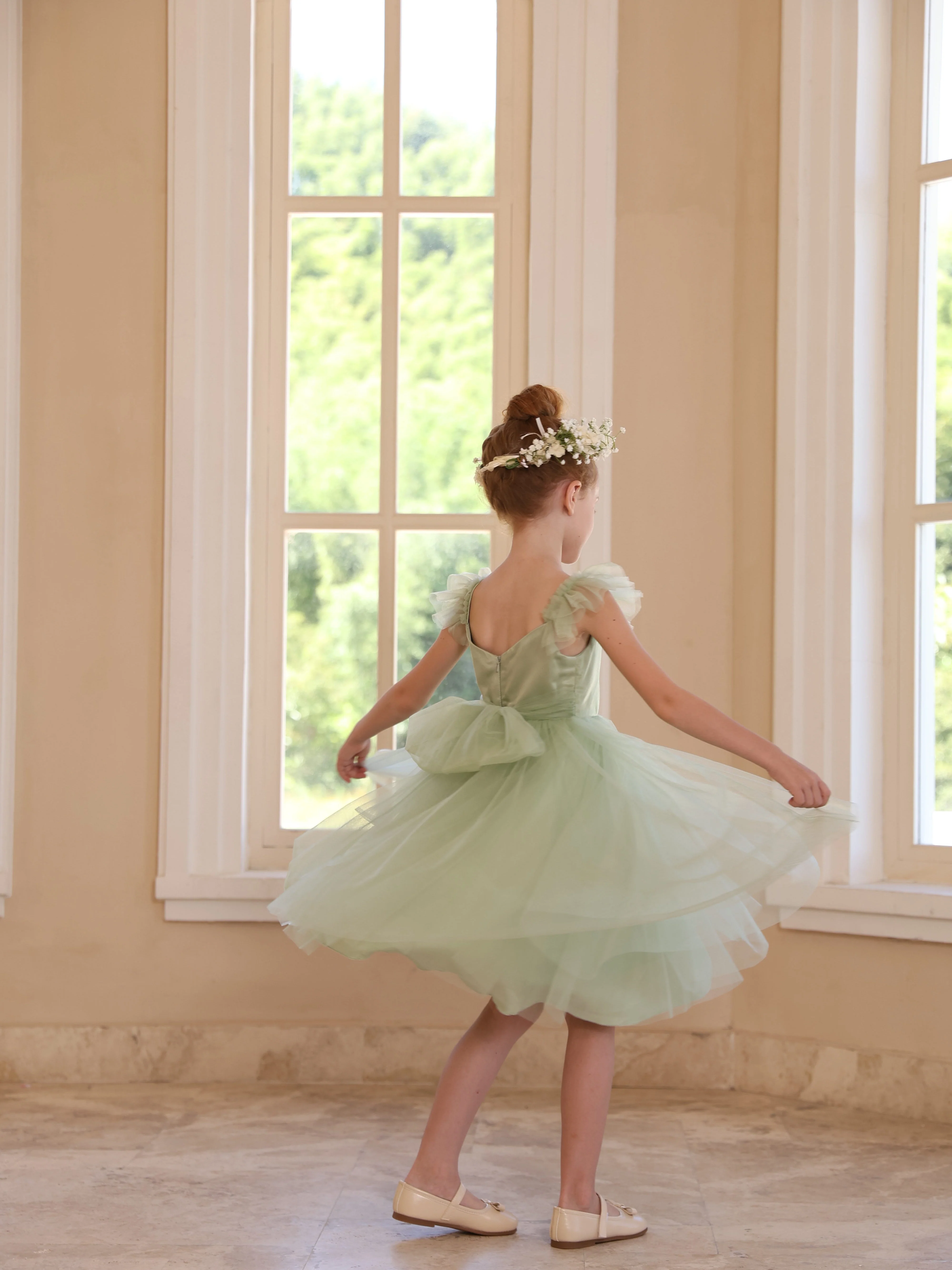 Ball-Gown Square Neck Sleeveless Knee-Length Flower Girl Dresses With Pure Colour - Image 3