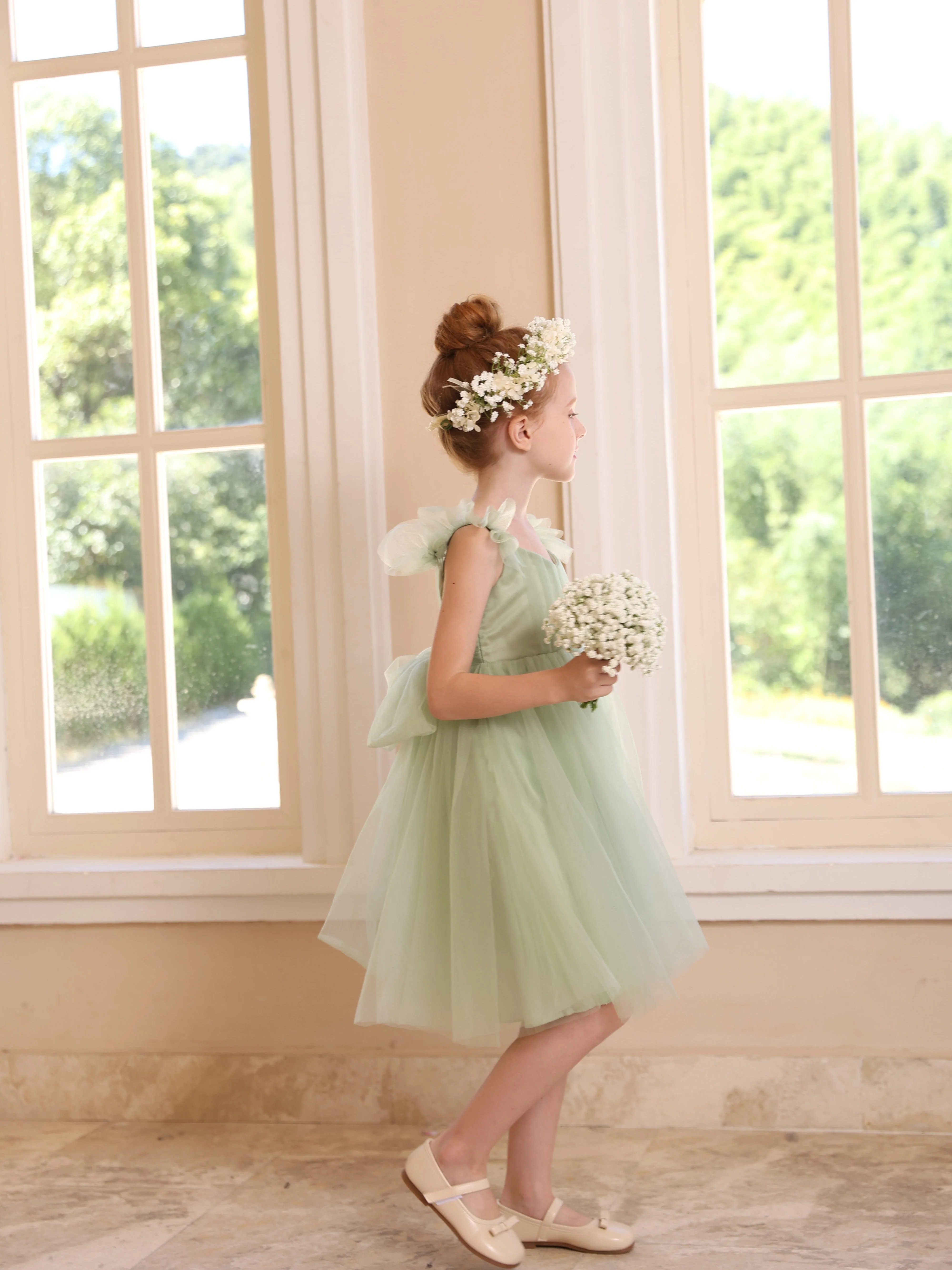 Ball-Gown Square Neck Sleeveless Knee-Length Flower Girl Dresses With Pure Colour - Image 4