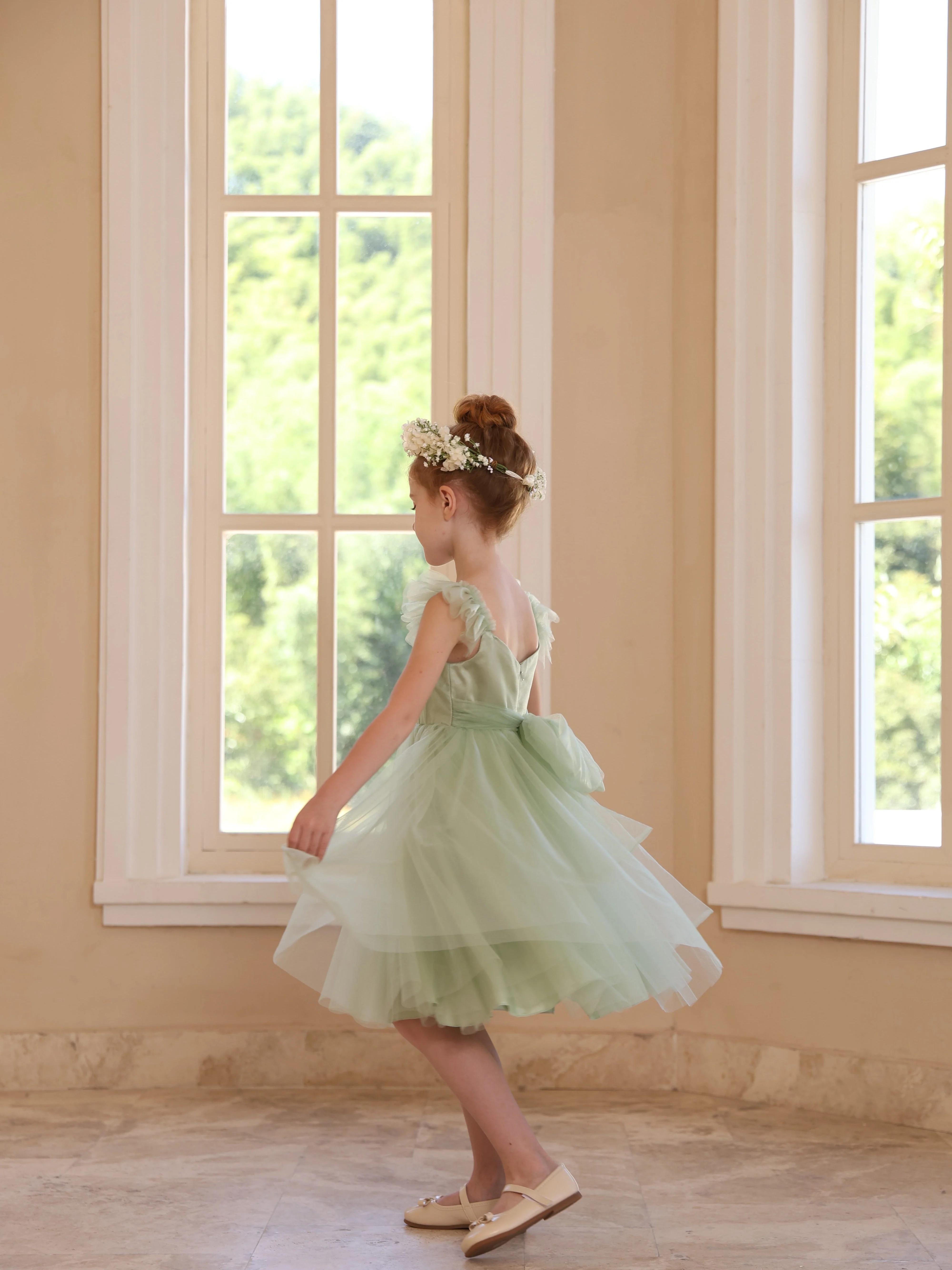 Ball-Gown Square Neck Sleeveless Knee-Length Flower Girl Dresses With Pure Colour - Image 5