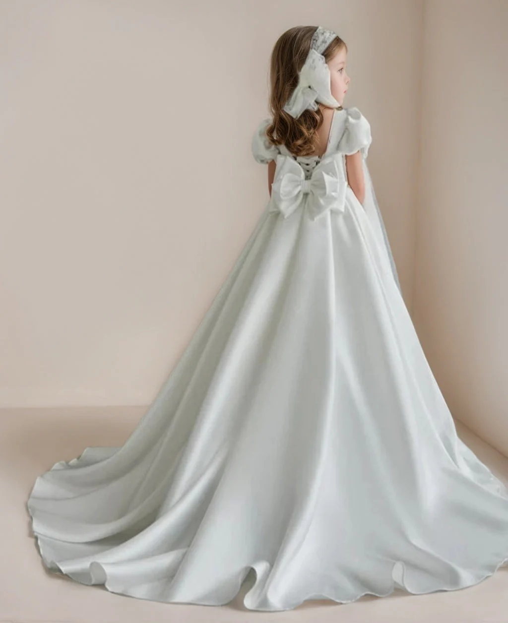 Ball-Gown Square Neckline Short Sleeves Sweep Train Flower Girl Dresses with Bows - Image 4
