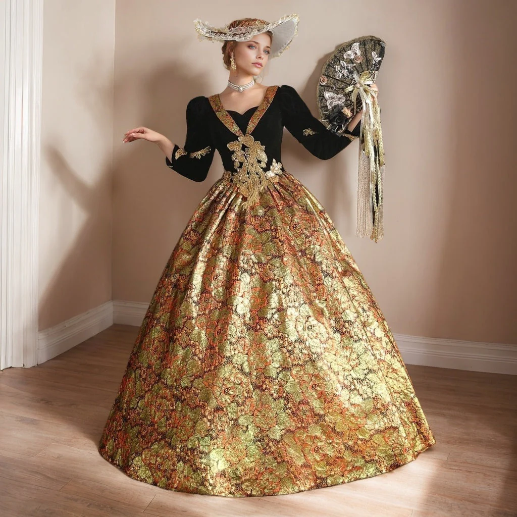 Ball Gown Sweetheart Neck 3/4 Length Sleeves Floor-Length Royal Victorian Party Costume Masquerade Rococo Prom Quinceanera Dress