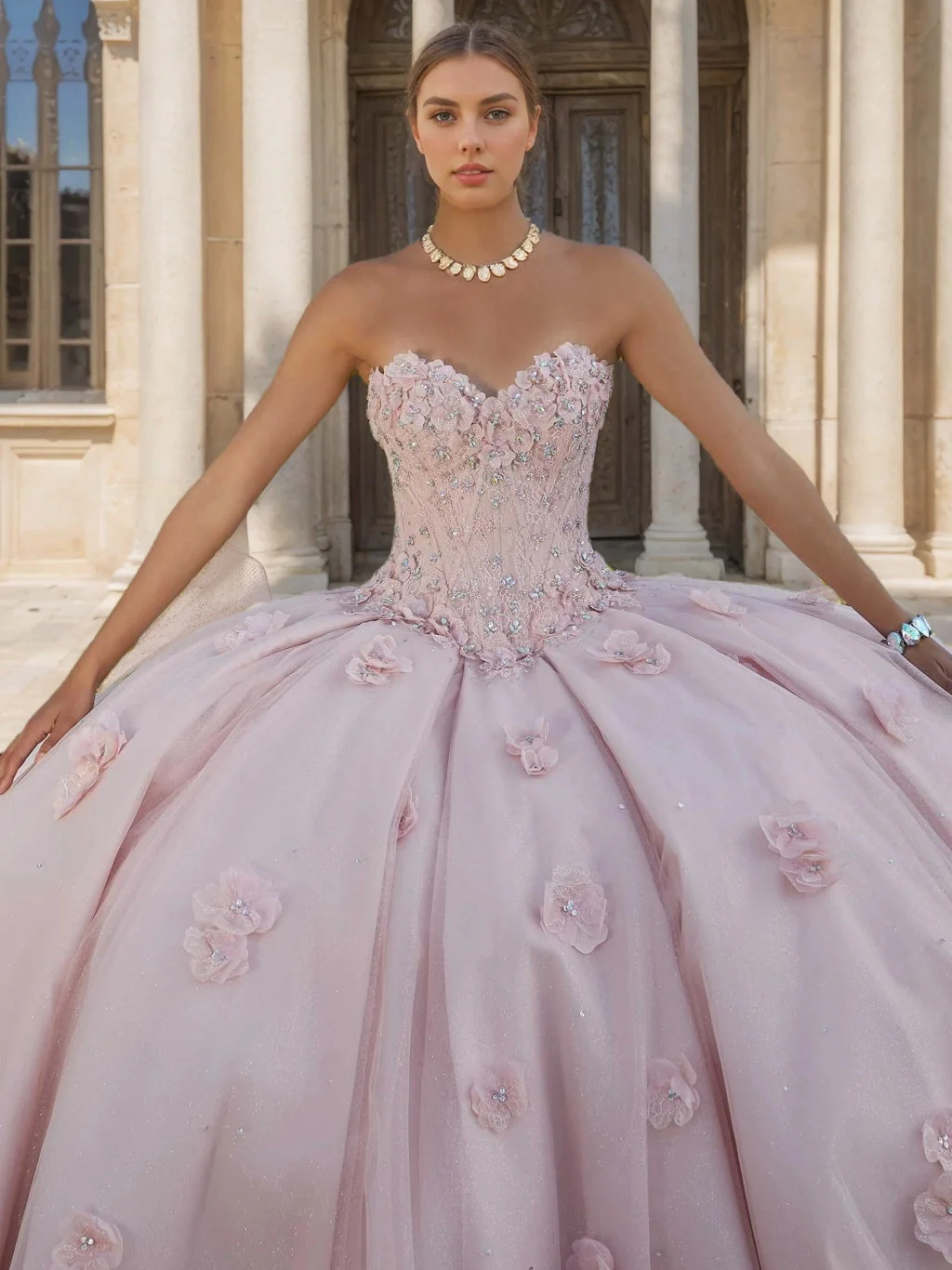 Ball Gown Sweetheart Strapless Sleeveless Floor-length Lace Tulle Long Prom Dresses with Sequins & Flowers - Image 5