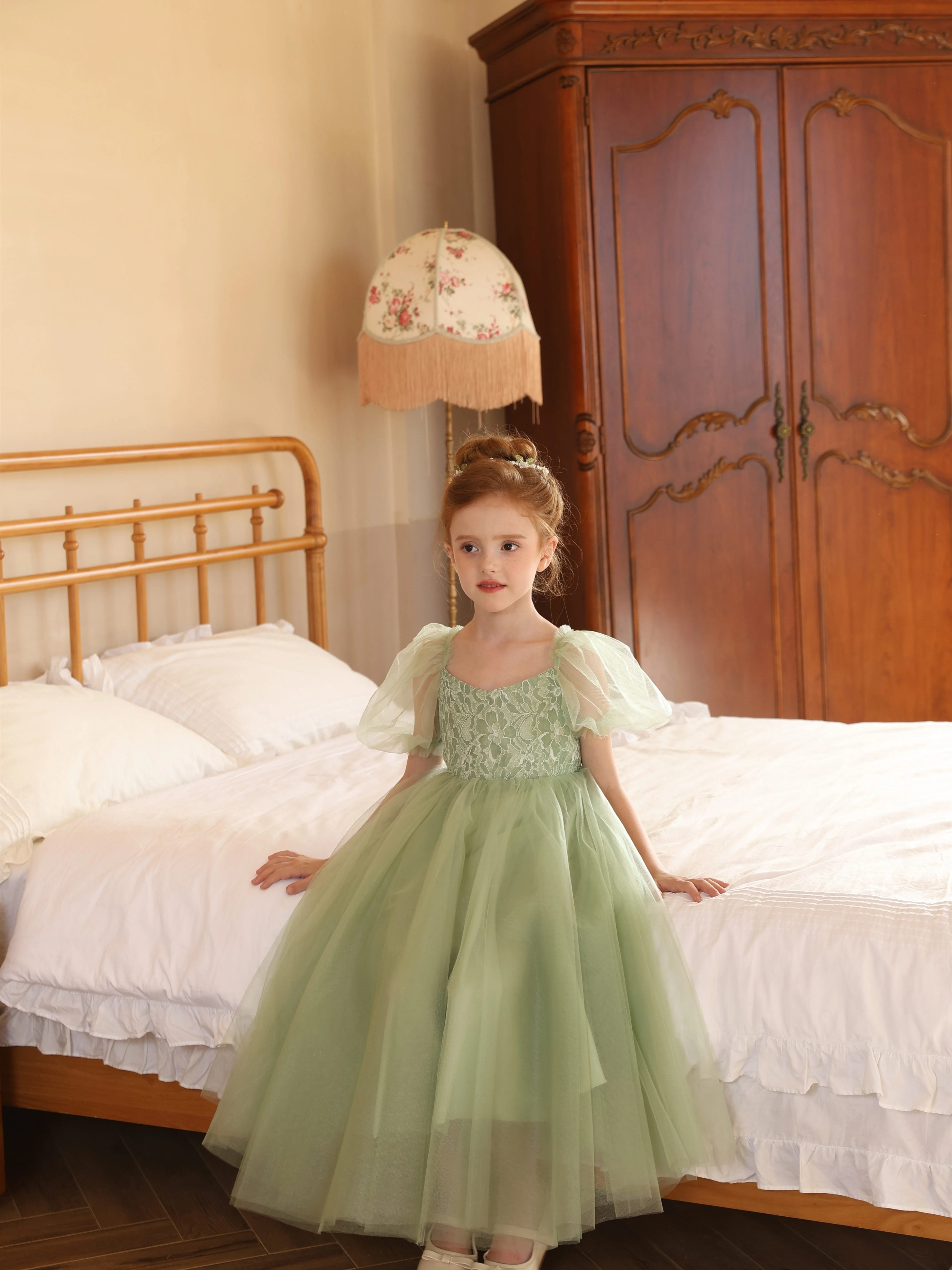 Ball-Gown Tulle Scoop Short Sleeves Tea-Length Flower Girl Dresses - Image 3