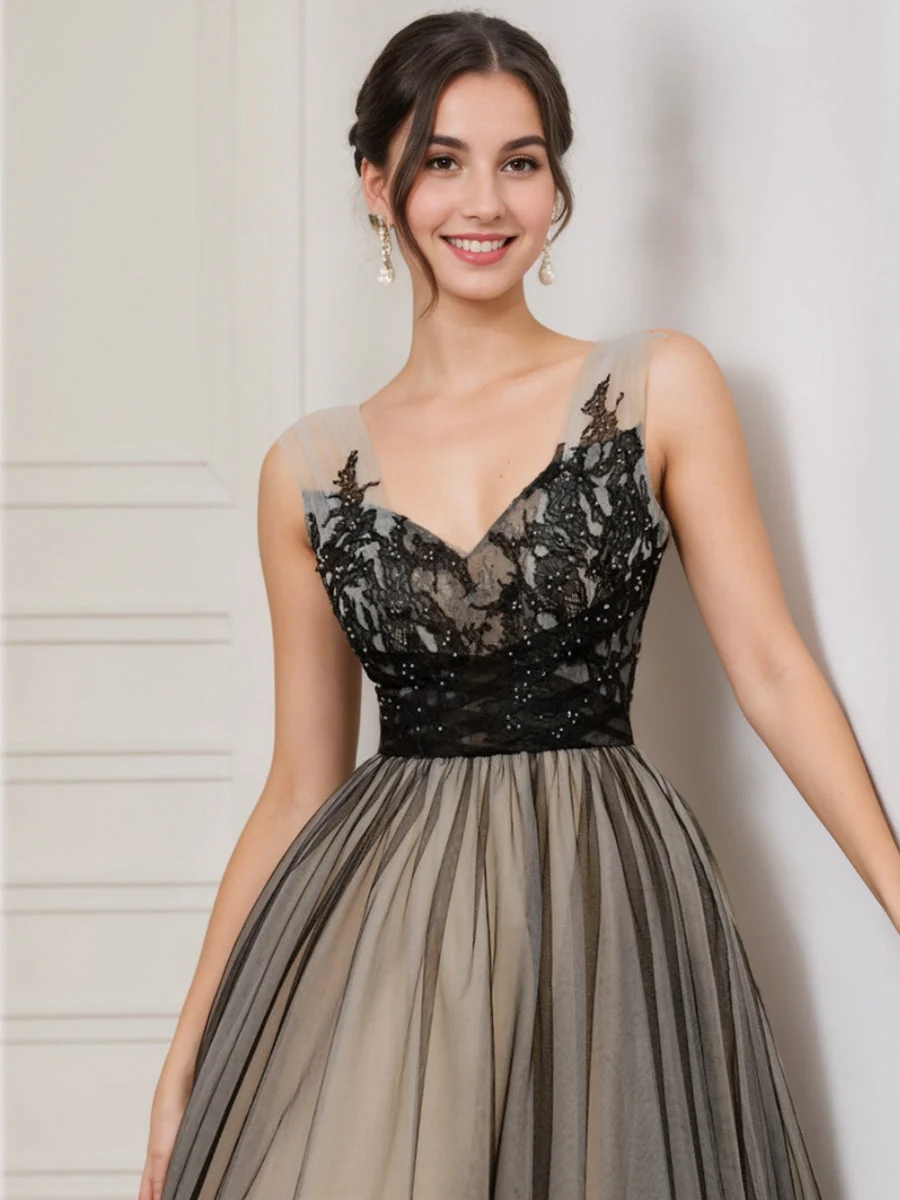 Ball Gown Tulle V-Neck Sleeveless Wedding Dresses with Appliques & Beading - Image 4