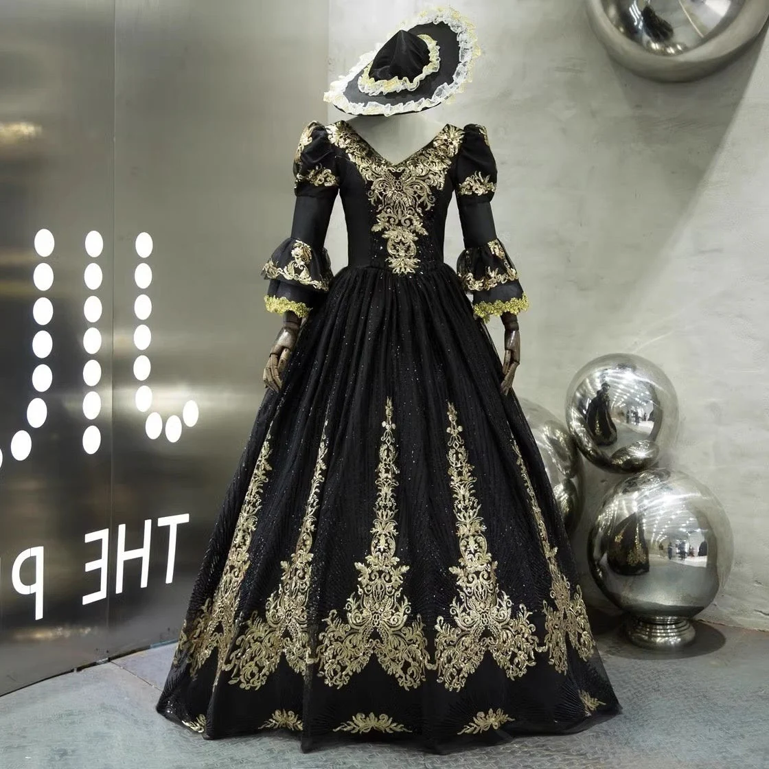Ball Gown V-Neck 3/4 Length Sleeves Floor-Length Victorian Party Cosplay Costume Masquerade Rococo Prom Dress - Image 3